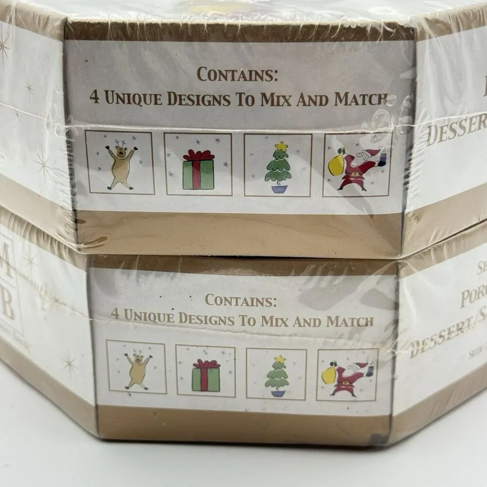 New 2001 CIB Merry Brite Merry Christmas Dessert/ Salad Plates Set of 4 7.5